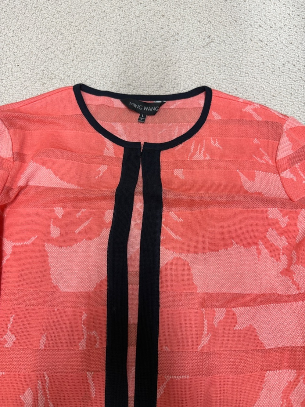 Ming Wang Coral Knit Top with Black Trim